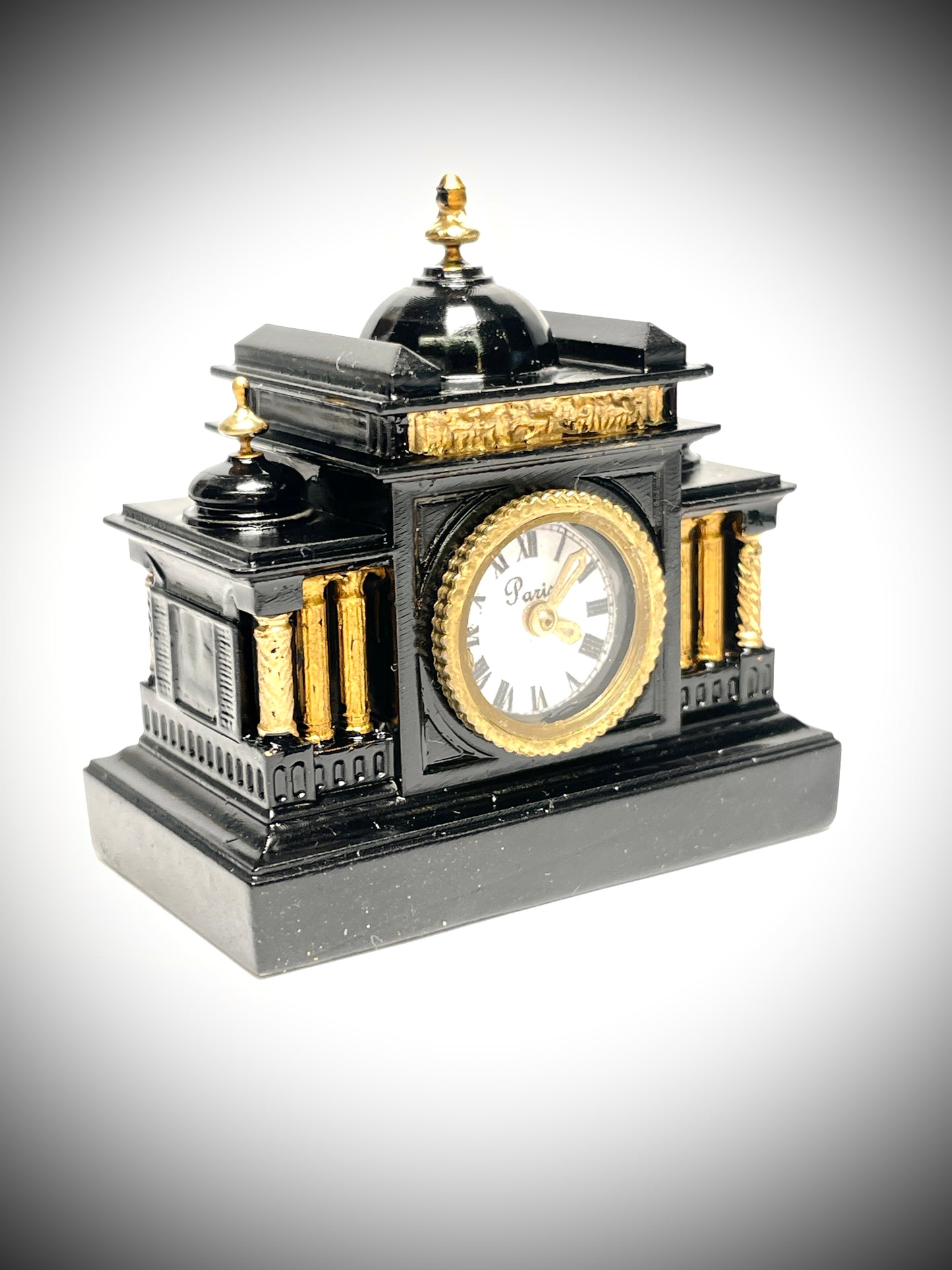 1:12 Dollhouse miniature French marble mantel working clock – Hand Painted