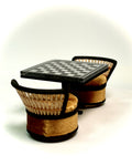 1:12 Dollhouse miniature two round chairs rattan black with beige cushions and chess table set