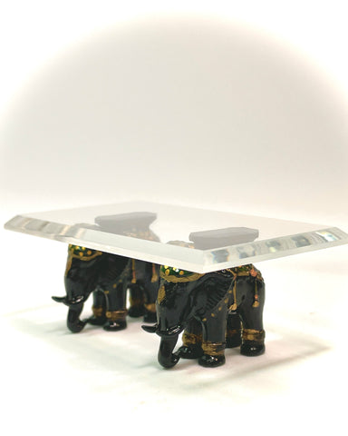 1:12 Dollhouse miniature double elephant coffee table black like porcelain glass effect top