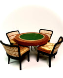 1:12 Dollhouse miniature poker table hard wood and green felt set - Table and 4 chairs
