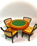 1:12 Dollhouse miniature poker table hard wood and green felt set - Table and 4 chairs