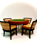 1:12 Dollhouse miniature poker table hard wood and green felt set - Table and 4 chairs