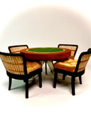1:12 Dollhouse miniature poker table hard wood and green felt set - Table and 4 chairs