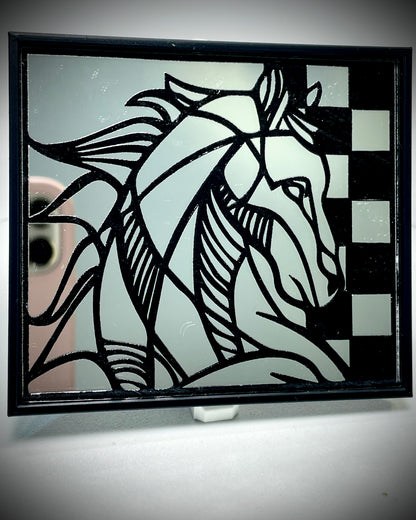 1:12 Dollhouse miniature chess horse engraved mirror wall picture frame