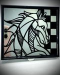 1:12 Dollhouse miniature chess horse engraved mirror wall picture frame