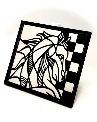 1:12 Dollhouse miniature chess horse engraved mirror wall picture frame