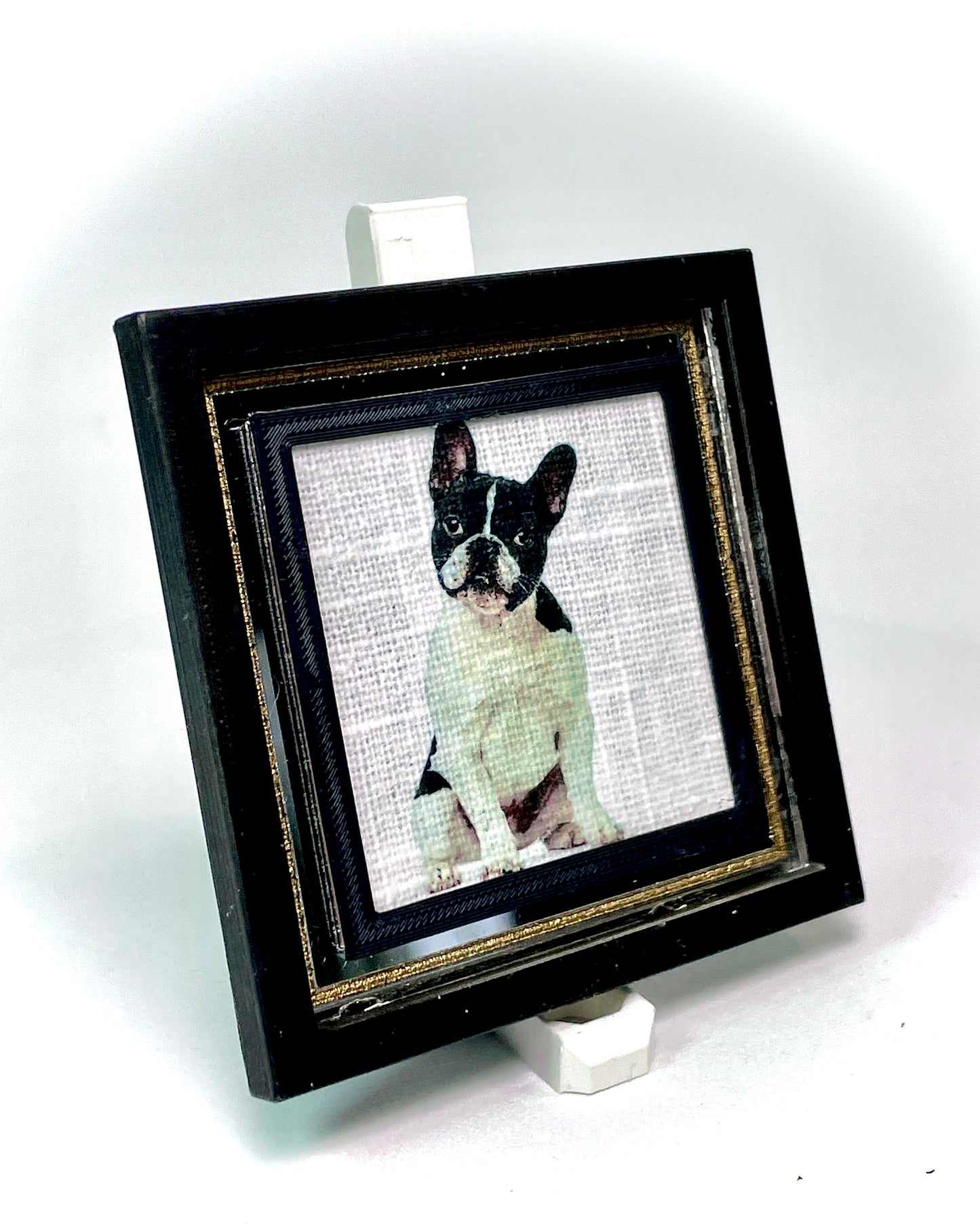 1:12 Dollhouse miniature cute dog on a mirrored frame wall picture