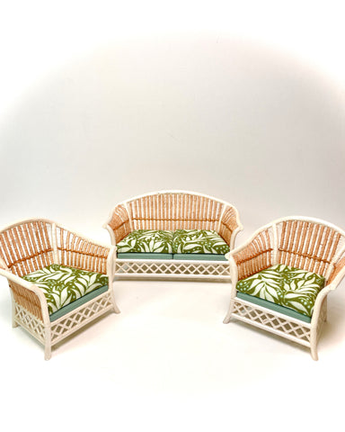 1:12 Dollhouse cane rattan pearl tropical green furniture