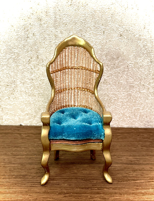1:16 Dollhouse miniature Victorian rattan golden chair various color cushion - Lundby scale