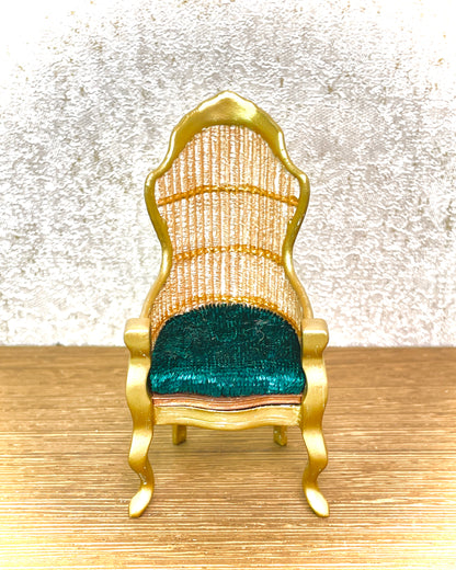 1:16 Dollhouse miniature Victorian rattan golden chair various color cushion - Lundby scale