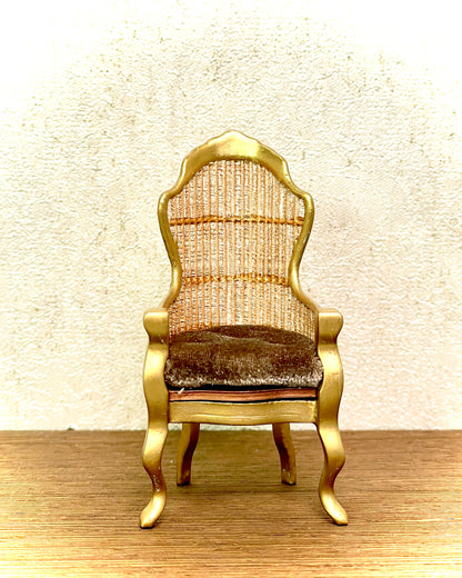 1:16 Dollhouse miniature Victorian rattan golden chair various color cushion - Lundby scale
