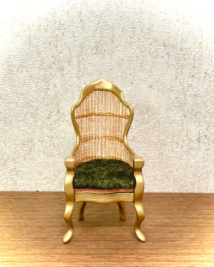 1:16 Dollhouse miniature Victorian rattan golden chair various color cushion - Lundby scale