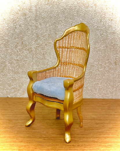1:16 Dollhouse miniature Victorian rattan golden chair various color cushion - Lundby scale