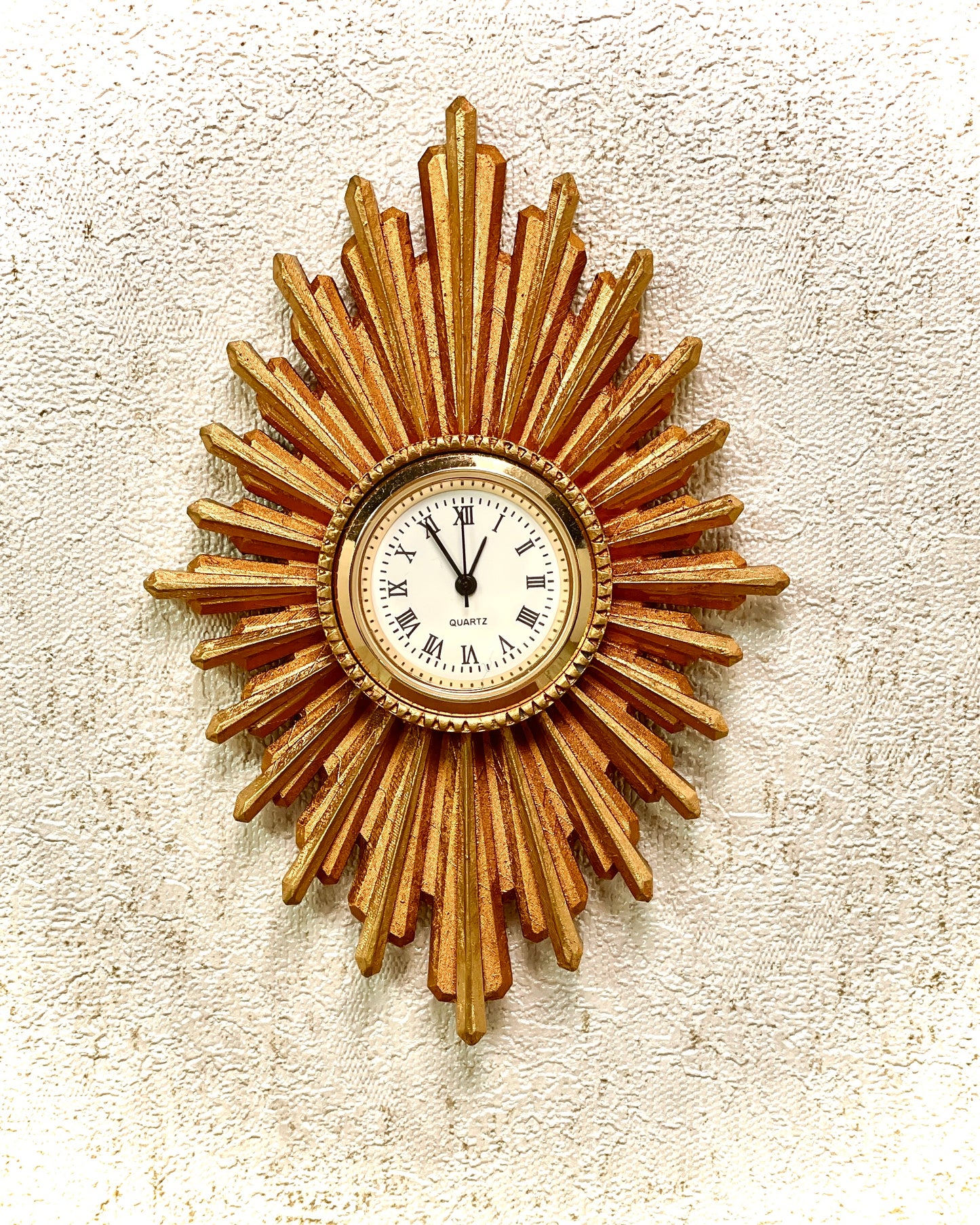 1:12 Dollhouse miniature vintage wall clock - sunburst/starburst golden long frame