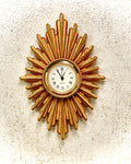 1:12 Dollhouse miniature vintage wall clock - sunburst/starburst golden long frame