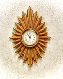 1:12 Dollhouse miniature vintage wall clock - sunburst/starburst golden long frame