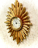 1:12 Dollhouse miniature vintage wall clock - sunburst/starburst golden long frame