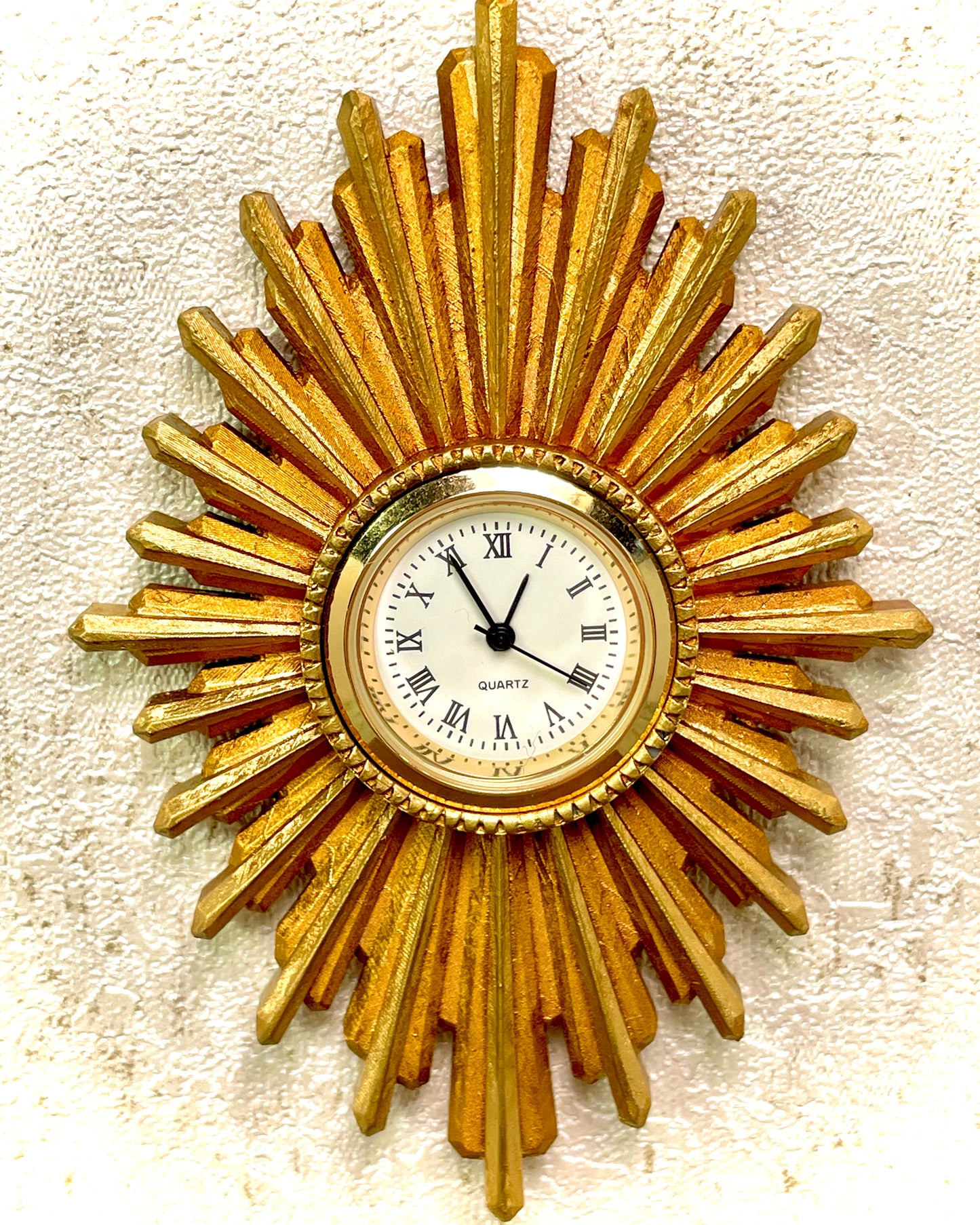 1:12 Dollhouse miniature vintage wall clock - sunburst/starburst golden long frame