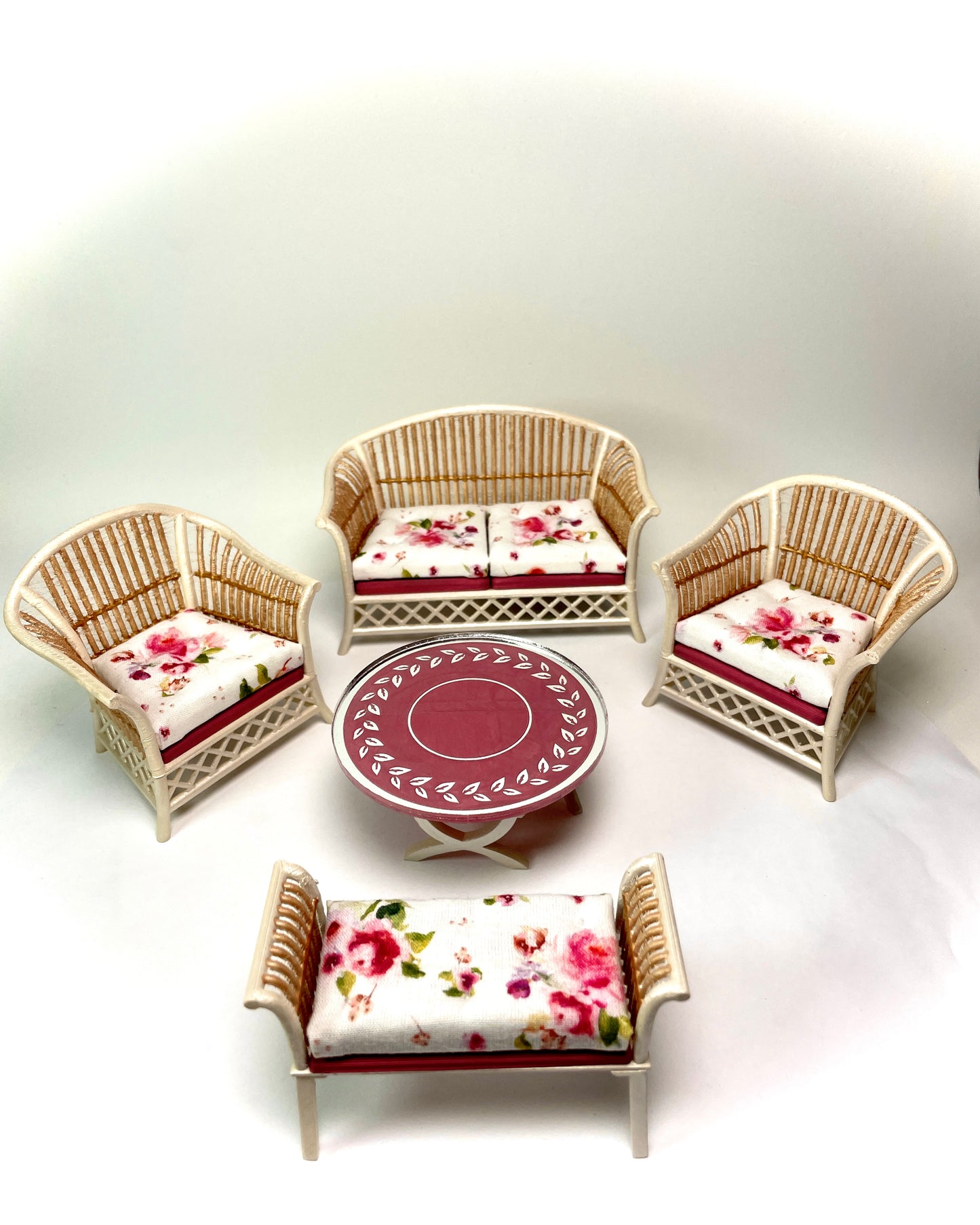 1:12 Dollhouse cane rattan pearl spring pink furniture