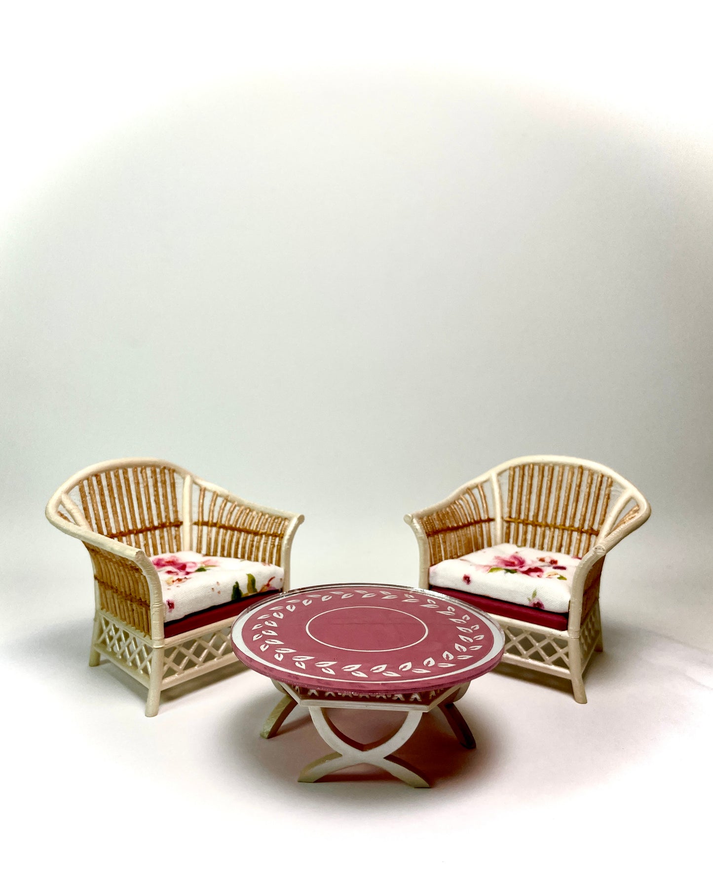 1:12 Dollhouse cane rattan pearl spring pink furniture