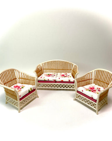 1:12 Dollhouse cane rattan pearl spring pink furniture