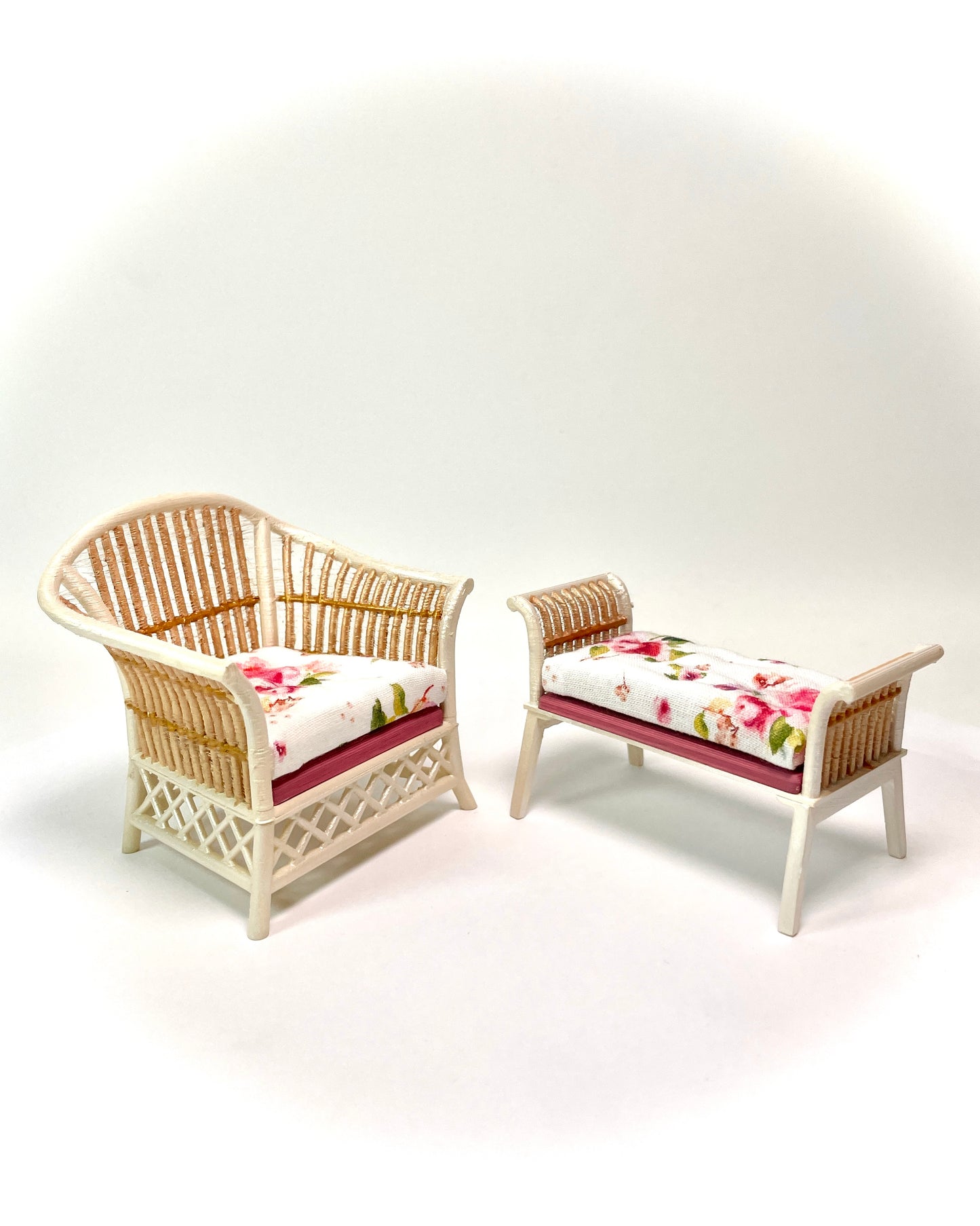 1:12 Dollhouse cane rattan pearl spring pink furniture