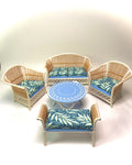 1:12 Dollhouse cane rattan pearl tropical blue furniture