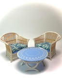 1:12 Dollhouse cane rattan pearl tropical blue furniture