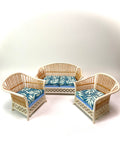 1:12 Dollhouse cane rattan pearl tropical blue furniture