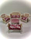 1:12 Dollhouse cane rattan pearl tropical cerise furniture