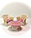 1:12 Dollhouse cane rattan pearl tropical cerise furniture