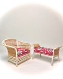 1:12 Dollhouse cane rattan pearl tropical cerise furniture