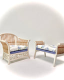 1:12 Dollhouse cane rattan pearl blue roses furniture