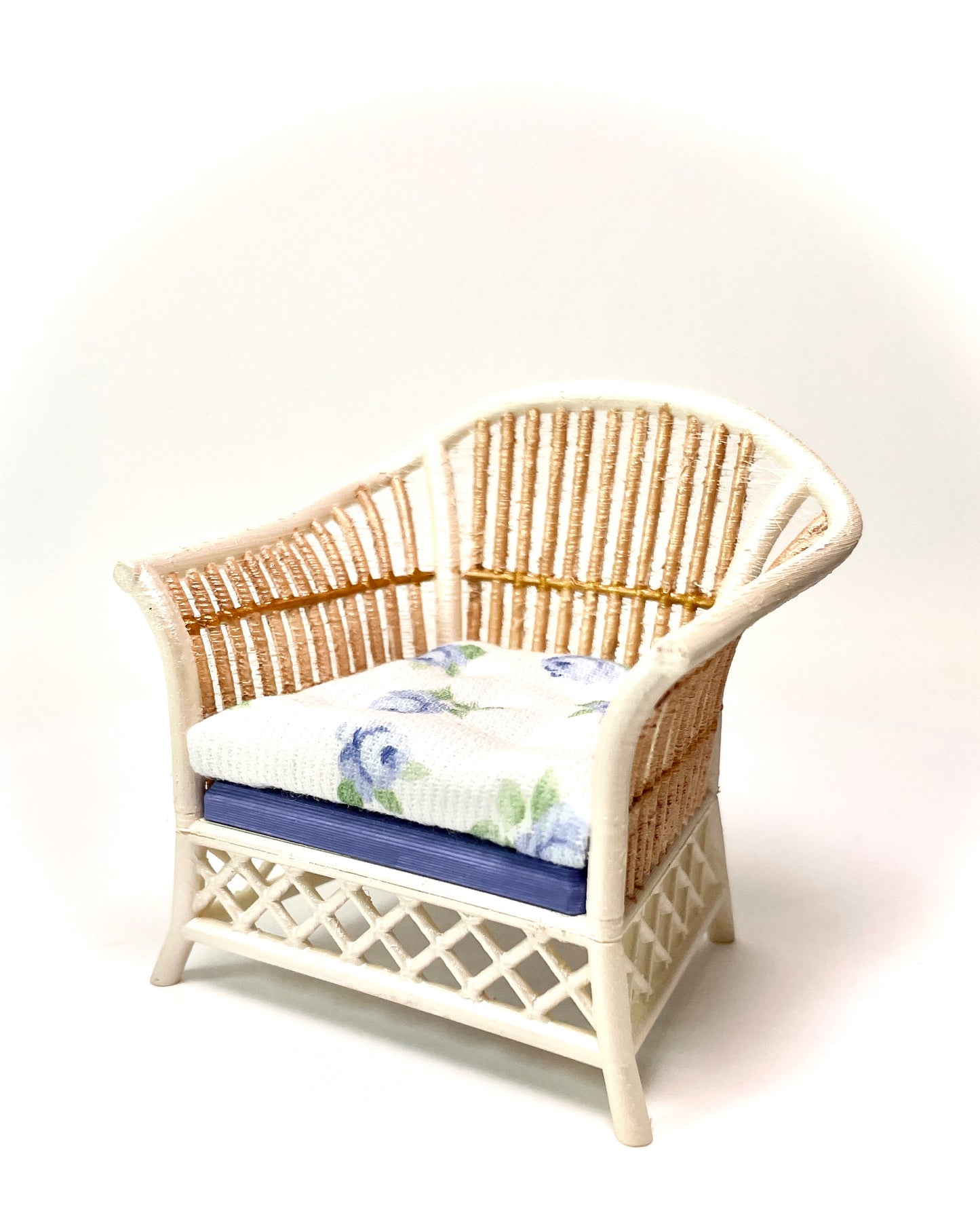 1:12 Dollhouse cane rattan pearl blue roses furniture