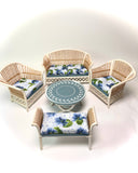 1:12 Dollhouse cane rattan pearl blue violets furniture