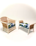 1:12 Dollhouse cane rattan pearl blue violets furniture