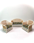 1:12 Dollhouse cane rattan pearl flowers over black furniture