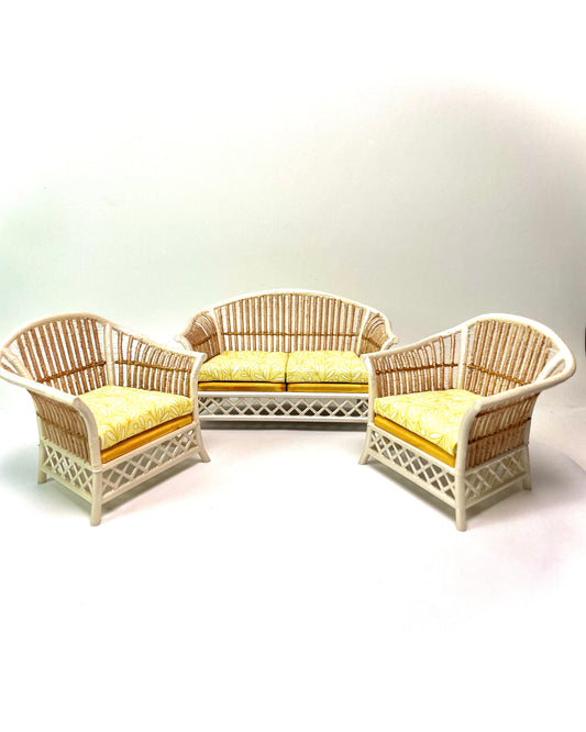 1:12 Dollhouse cane rattan pearl yellow leaves furniture