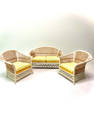 1:12 Dollhouse cane rattan pearl yellow leaves furniture