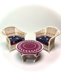 1:12 Dollhouse cane rattan pearl pink over dark blue furniture