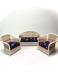 1:12 Dollhouse cane rattan pearl pink over dark blue furniture