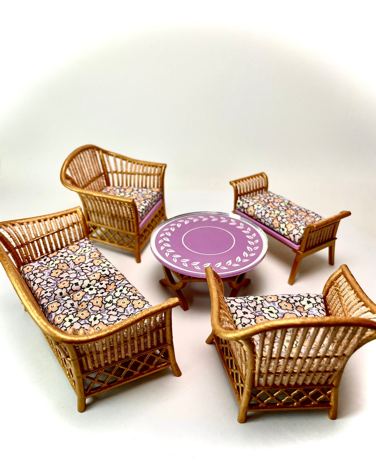 1:12 Dollhouse cane rattan spring lilac furniture