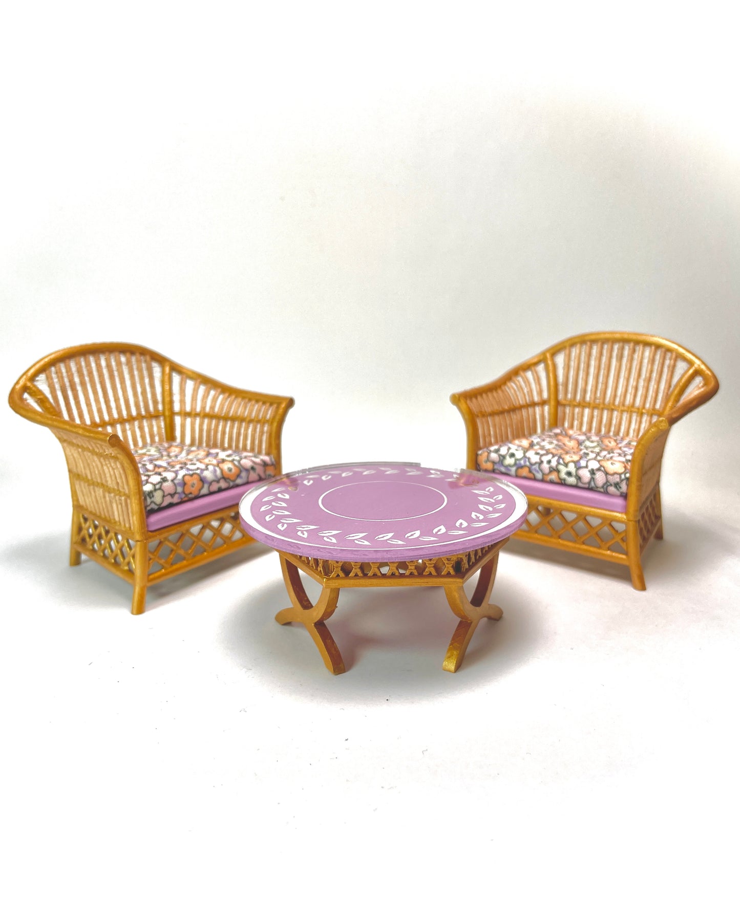 1:12 Dollhouse cane rattan spring lilac furniture