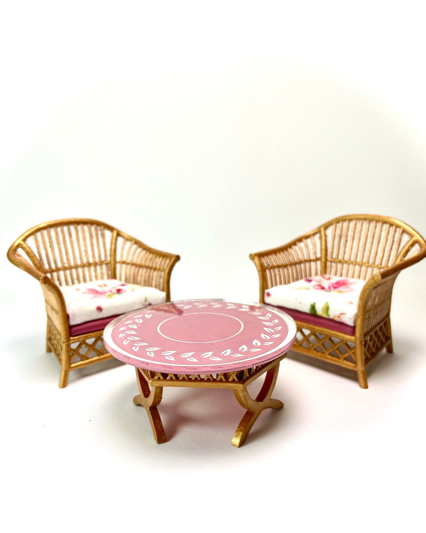 1:12 Dollhouse cane rattan spring pink furniture