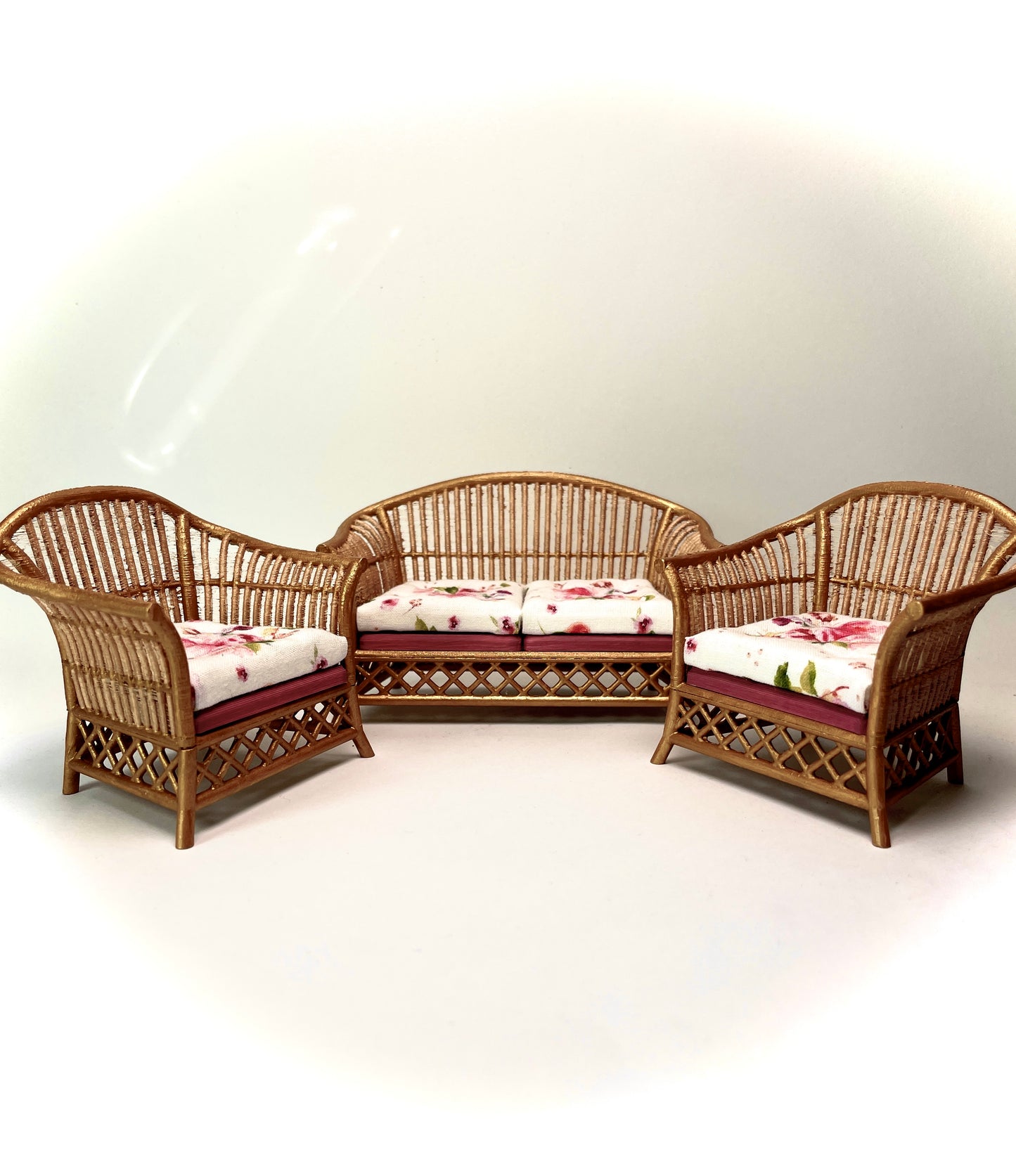 1:12 Dollhouse cane rattan spring pink furniture