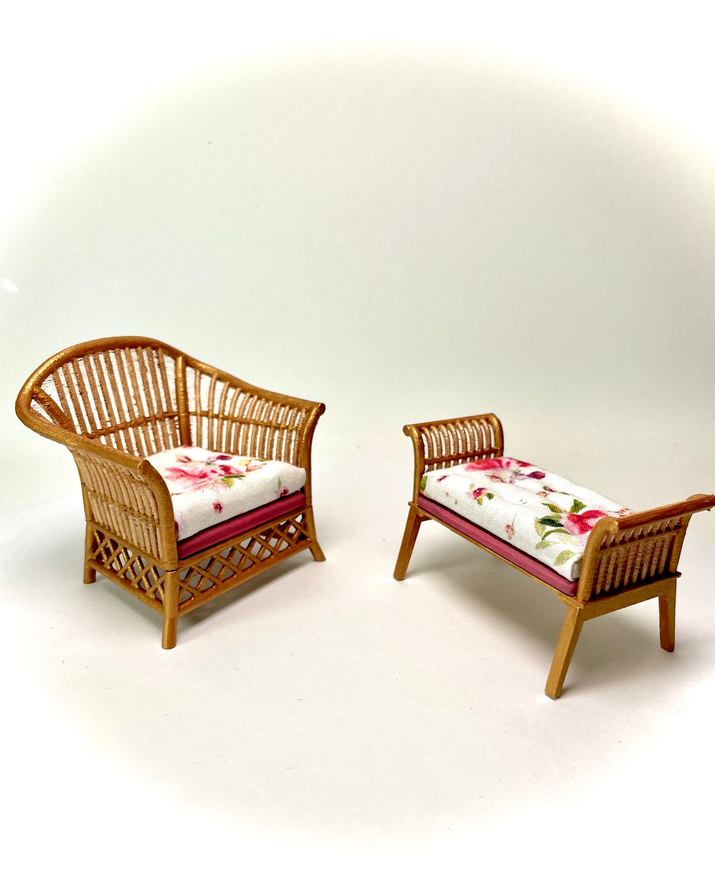1:12 Dollhouse cane rattan spring pink furniture