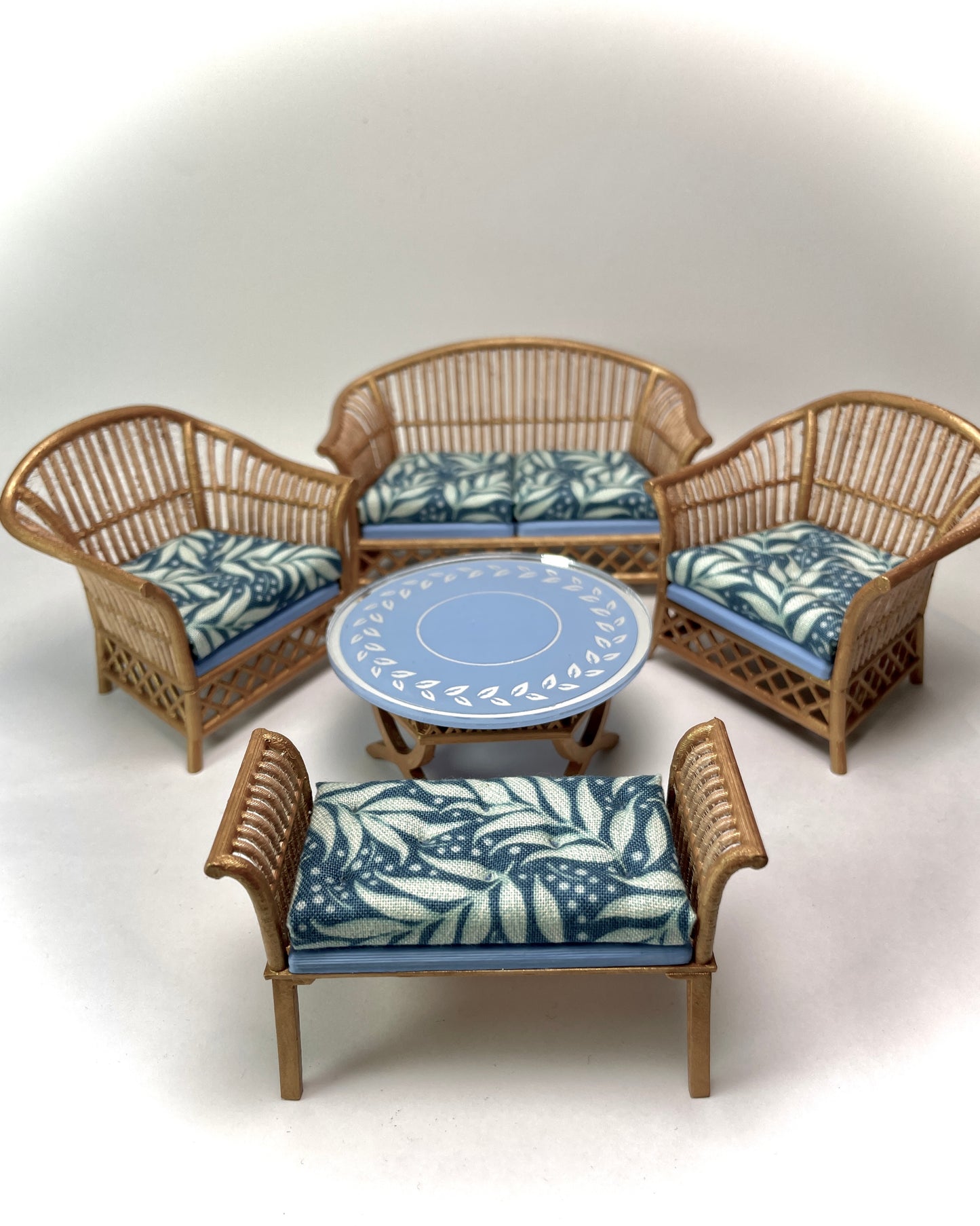 1:12 Dollhouse cane rattan tropical blue furniture