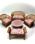 1:12 Dollhouse cane rattan petit rose flowers furniture