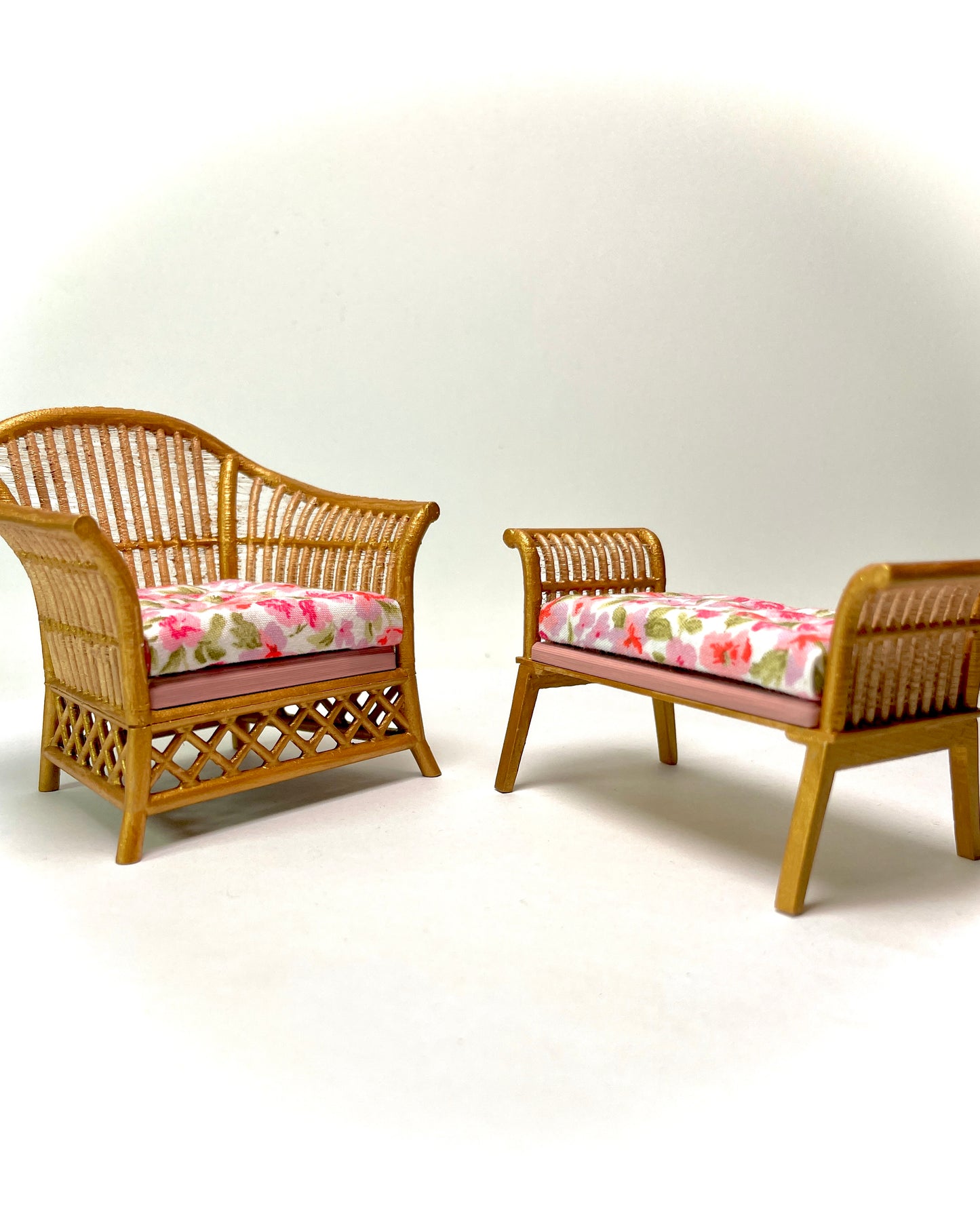 1:12 Dollhouse cane rattan petit rose flowers furniture