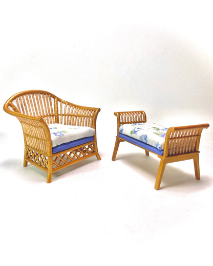 1:12 Dollhouse cane rattan blue roses furniture